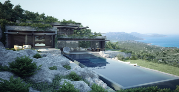 Villa minimalis dengan pemandangan pegunungan